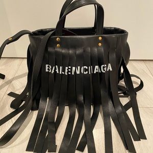 Balenciaga Black Fringed Leather Satchel Bag